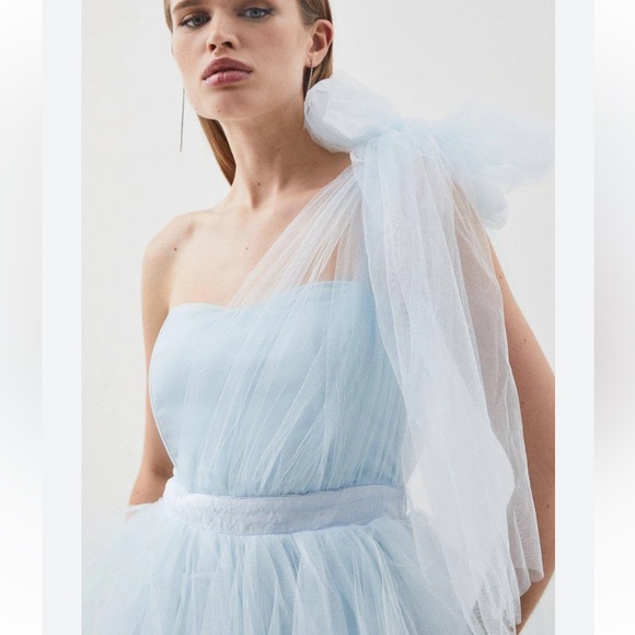 Karen Millen Tulle One Shoulder Woven Midi Dress - Picture 2 of 12